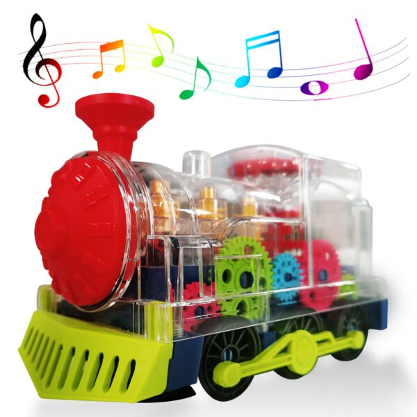 Gear Train Toy, Transparent Kids Musical Train, Electric Train Set with Flashing Light for Boys Christmas Gift