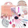 Syenll Play Purse for Little Girls, 39 Pcs Kids Purse Toy with Real Makeup Kit, Travel Bag and Toy Phone, Wallet and Sun Hat for Toddlers