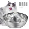 Cat Water Fountain, 2L/67oz Stainless Steel Pet Water Fountain, Quiet Cat Water Bowl for Cats and Small Dogs (Silver)