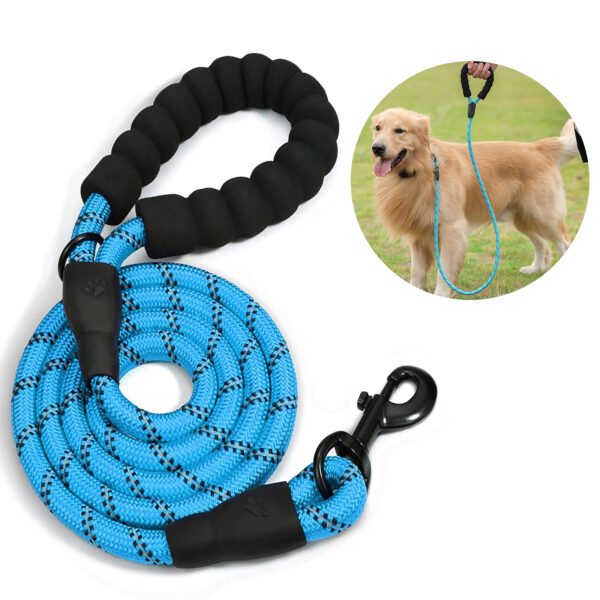 Syenll Rope Dog Leash, 5 ft Highly Reflective Threads Leash with Comfortable Padded Handle for Small Medium Large Dogs, Blue