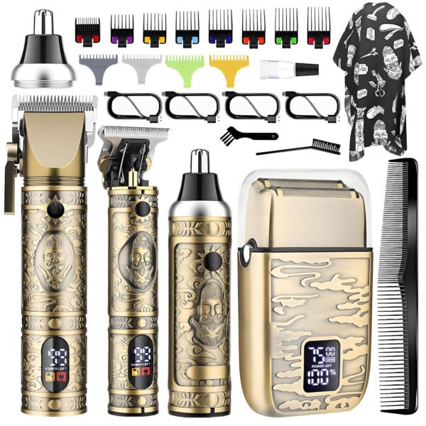 Hair Clippers for Men, 4 Set Cordless Electric Razor Haircut Kit, Nose Hair Trimmer Shaver Set for Men, Bronze