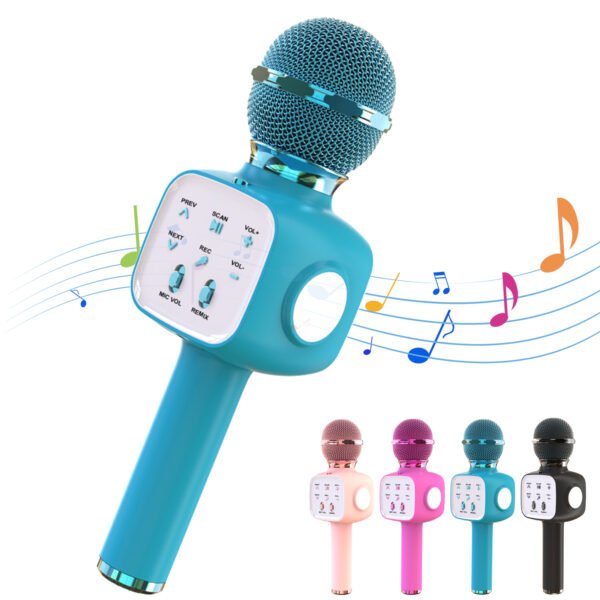 Syenll Karaoke Microphone, 6-in-1 Wireless Microphone for Kids, Mic Speaker Birthday Gifts Toys for Girls Boys (Blue)
