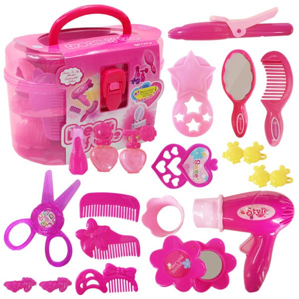 Girls Makeup Kit, 17 Pcs Girls Beauty Salon Toy Set, Pretend Play Makeup and Cosmetic Set with Case for Kids Christmas Birthday Gifts