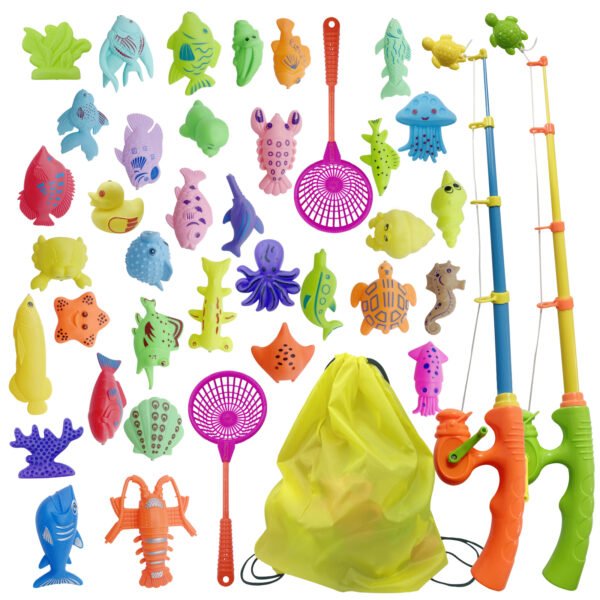 Magnetic Fishing Toys, 40 Pcs Fishing Rod Toy with Net, Bathtime Fishing Toys Game Set for 3 4 5 6 Year Old Kids Birthday Christmas Gift
