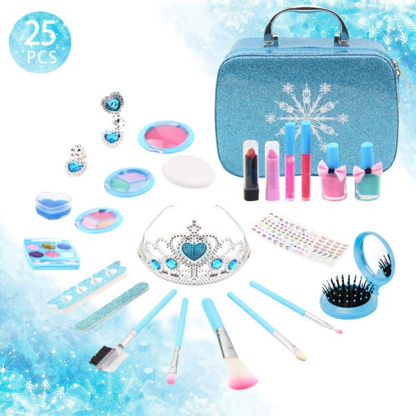 Syenll Kids Makeup Kit for Girls, 25 Pcs Real Washable Makeup Set, Frozen Makeup Toy Christmas Gift for Kids Age 4-8 Year Old