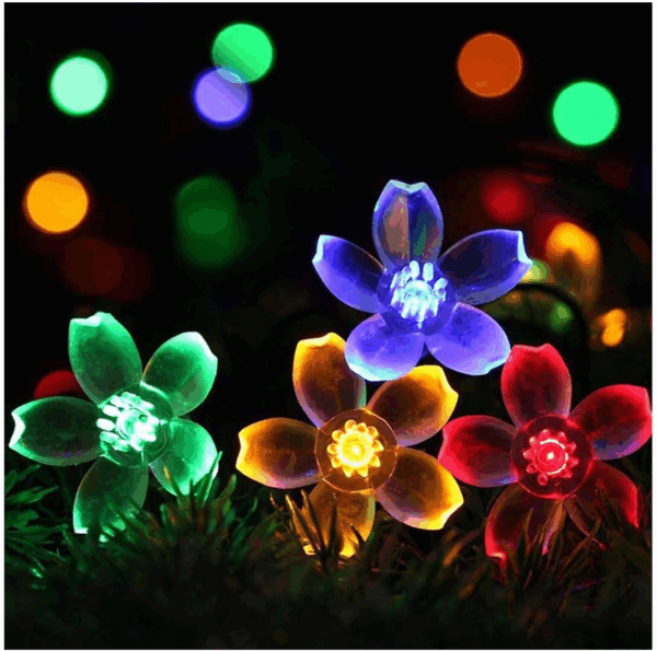 Syenll 23ft 50 LED Solar Flower String Lights, Outdoor Cherry Blossoms Solar Lights for Fence Garden Yard Patio Tree Decor, Multicolor