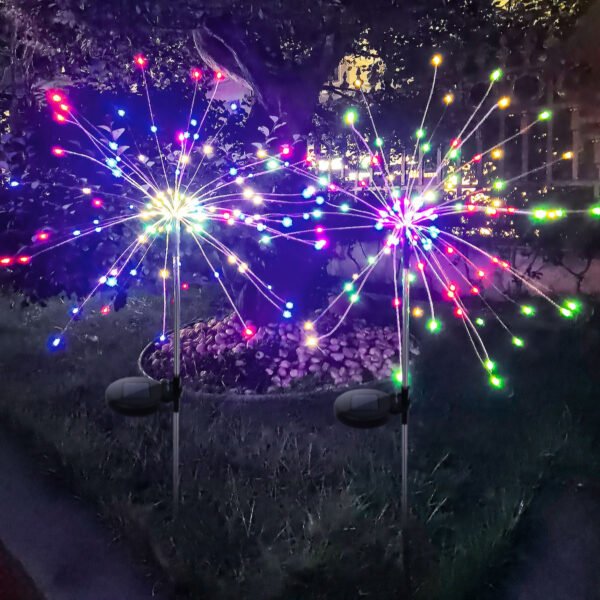 Syenll Solar Firework Lights, 2 Pack 120 LED Solar Garden Stake Lights for Outdoor Patio Lawn Decor (Multicolor)