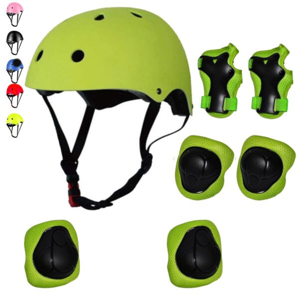 Kids Protective Gear Set, 7 Pieces Helmet Set with Knee and Elbow Wrist Guards for 3~8yrs Girls Boys Bike Roller Skating Cycling Scooter, Green