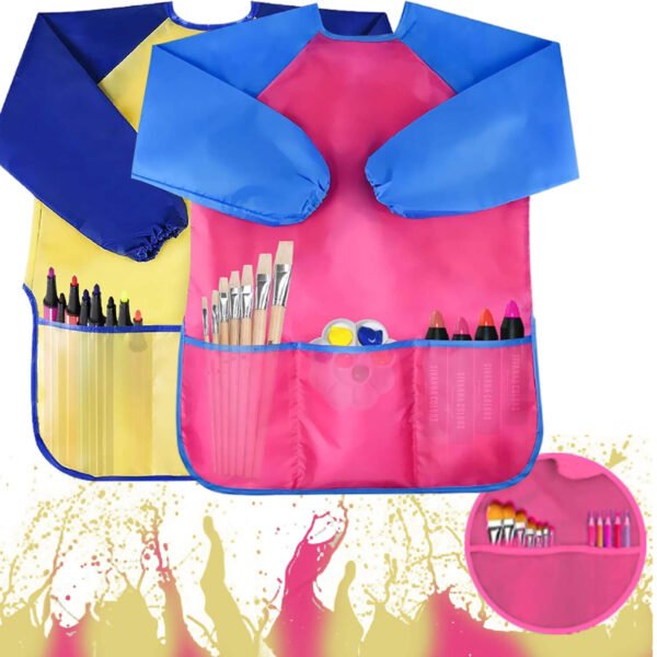 2 Pack Kids Art Smocks, Colorful Artist Painting Aprons with 3 Pockets for Boys Girls Age 2-6 Years (Yellow and Pink)