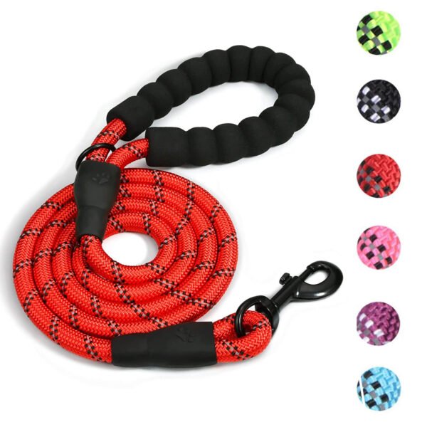 4.9 FT Dog Leash with Comfortable Padded Handle and Highly Reflective Threads, Durable Rope Dog Leash for Small Medium and Large Dogs (Red)