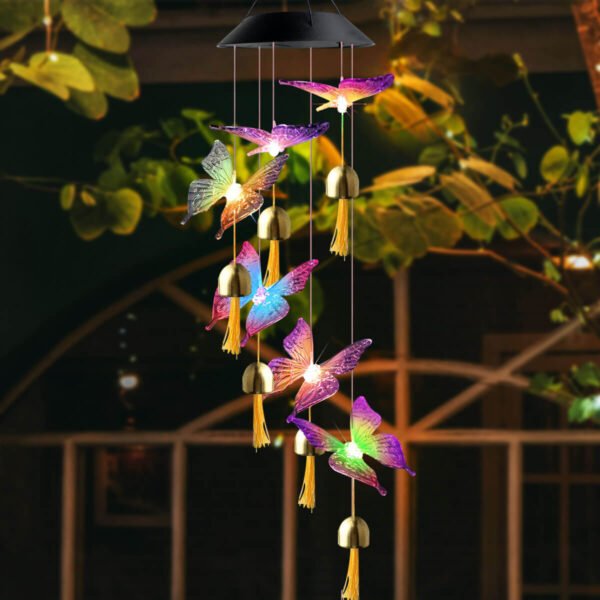 Solar Wind Chimes Outdoor, Color Changing Butterfly Wind Chimes, Outdoor Memorial Wind Bell Lights Gifts for Garden Mothers Day Yard Decor